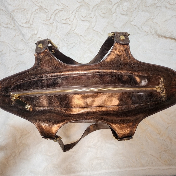 EUC TORY BURCH METALLIC BROWN/BRONZ BAG GOLD HARDWARE FULL ZIP - Picture 6 of 16